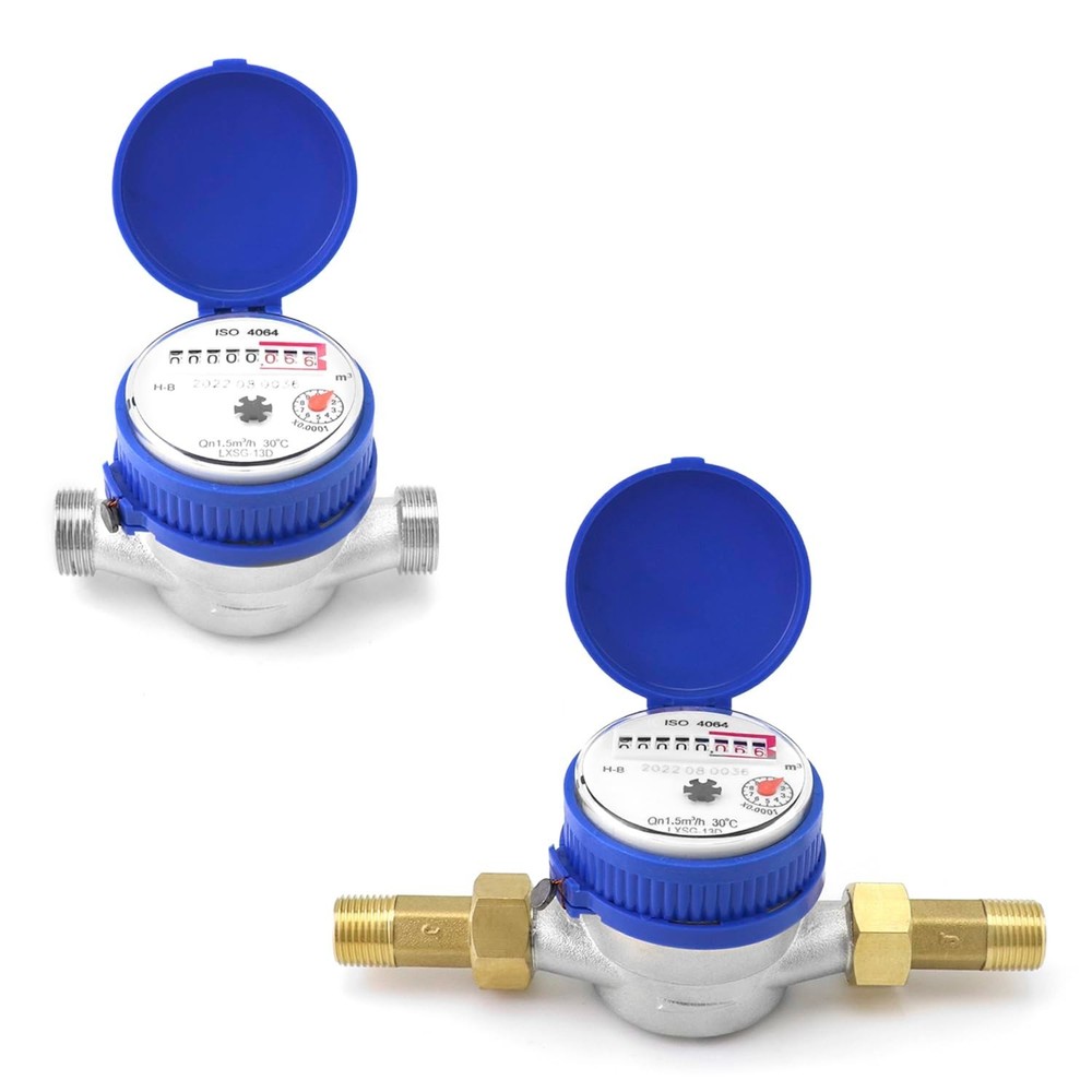Water Meter 2 Pack, Cold Water Flow Meter with Pulse Output, 1/2" BSPT Thread...