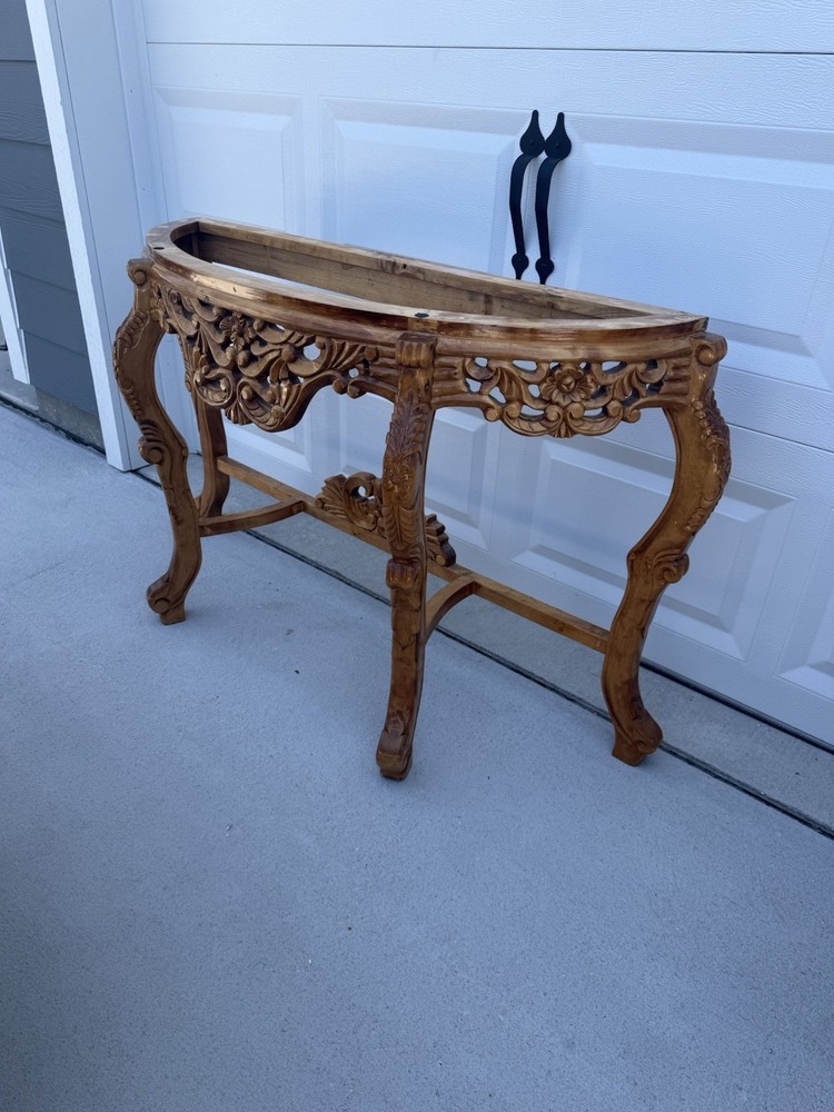 Victorian Style Antique Hallway Table. Hand Carved. Solid Wood No Top