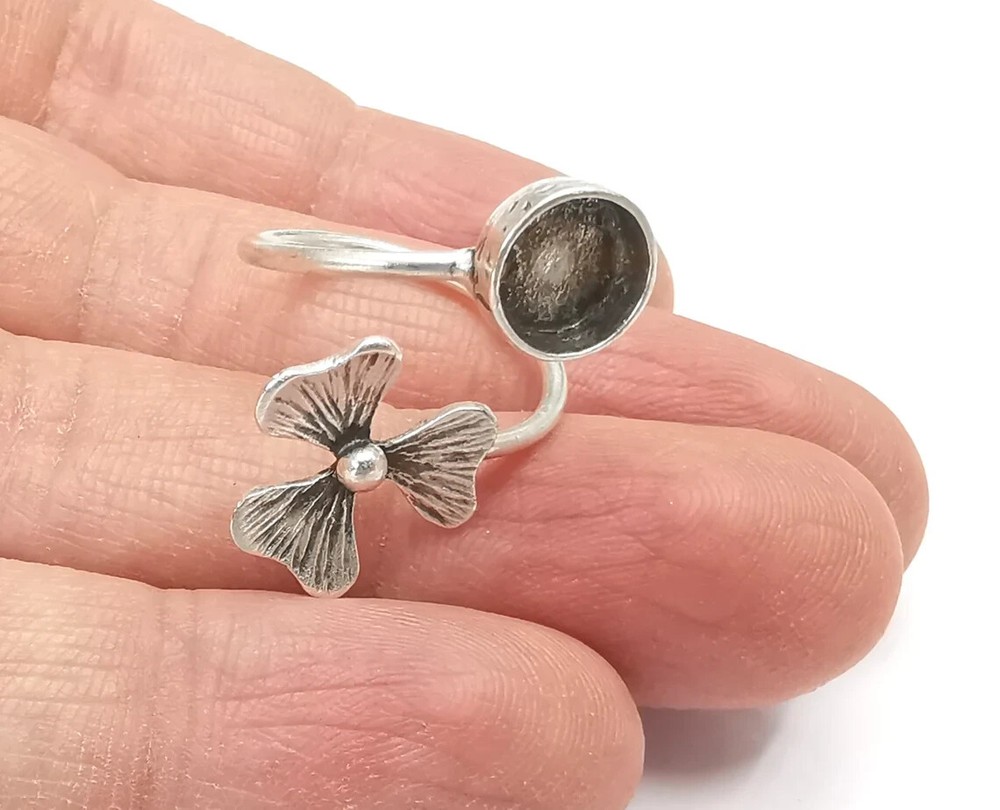 Flower Wrap Ring Blank inlay Setting Cabochon Mounting Adjustable Base Bezel