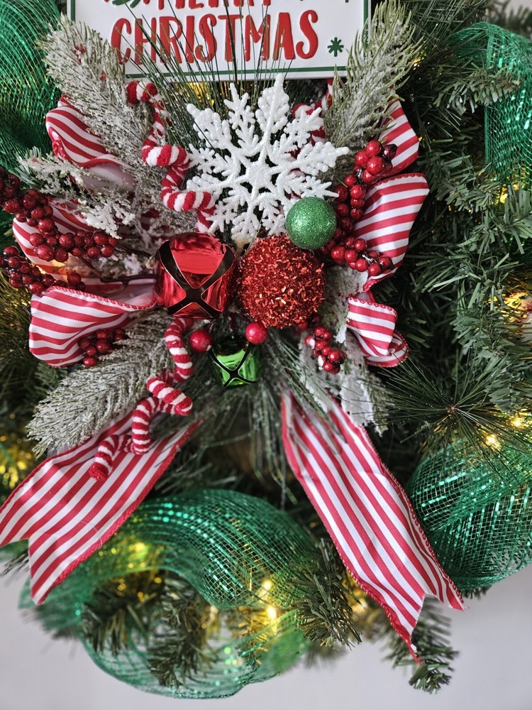 Christmas Wreath Pre-Lit Red, Green, & White