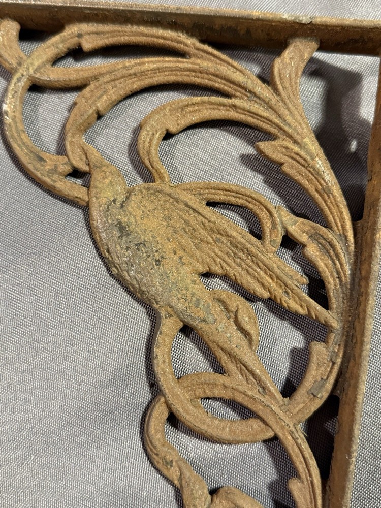 Antique Salvage Cast Iron Shelf Bracket w/ Bird & Vine