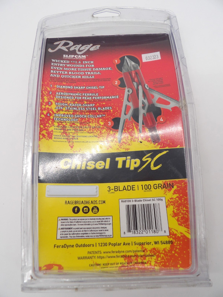 Rage Brand Assorted Broadheads & Components Archery Hunting - 100 gr. - Open Pkg