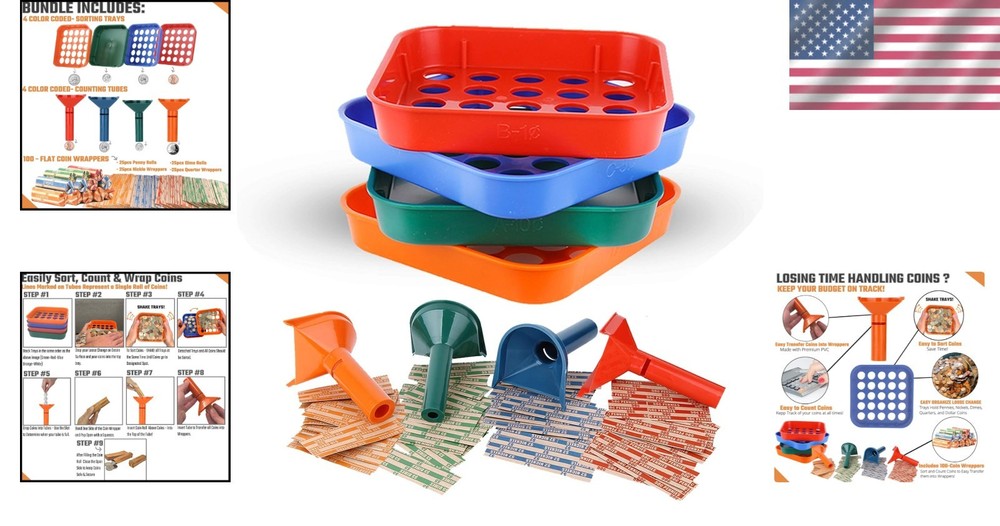 Ultimate Coin Counting Solution - 4 Trays, 4 Tubes & 100 Assorted Roll Wrappers
