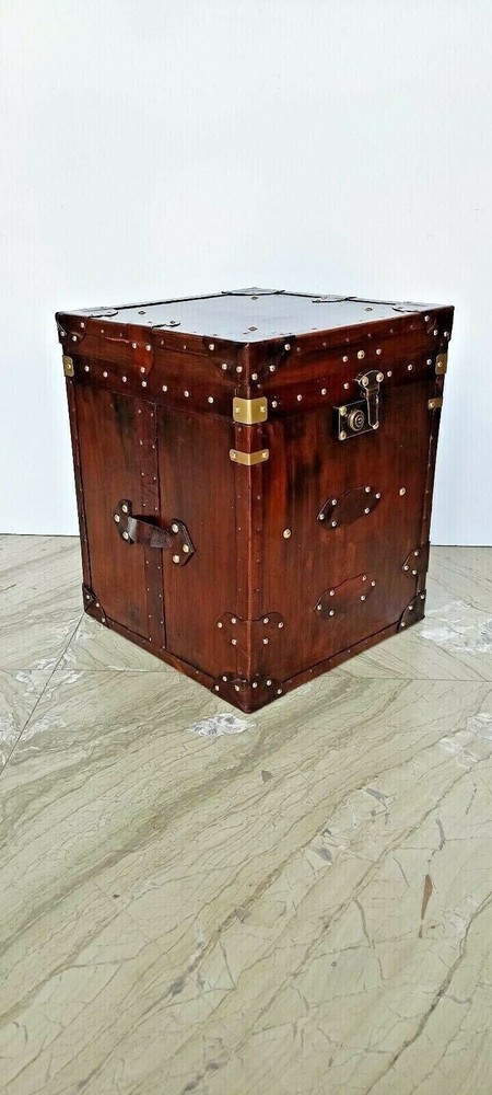 Trunk Box Leather English Inspired Side Occasional Table Trunk