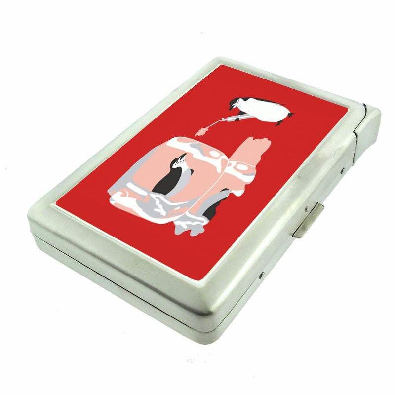 Frozen Penguin Em1 Cigarette Case with Built in Lighter Metal Wallet