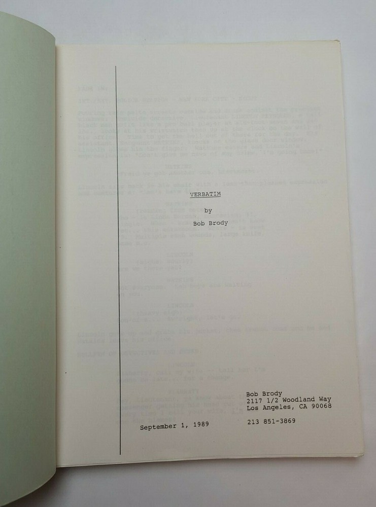 VERBATIM / Bob Brody 1989 Unproduced Movie Script Screenplay
