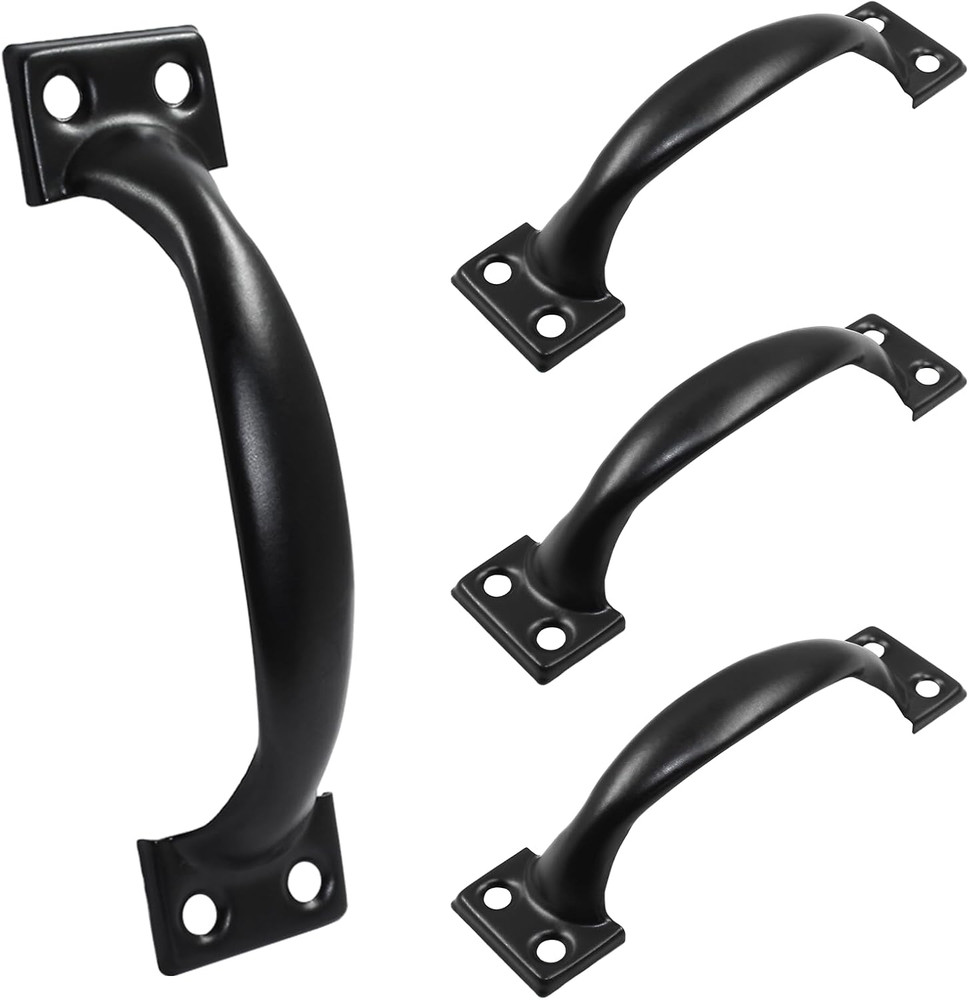 4 Pcs Black Pull Handles, Vintage Style Barn Door Handles Metal Gate Pull Handle