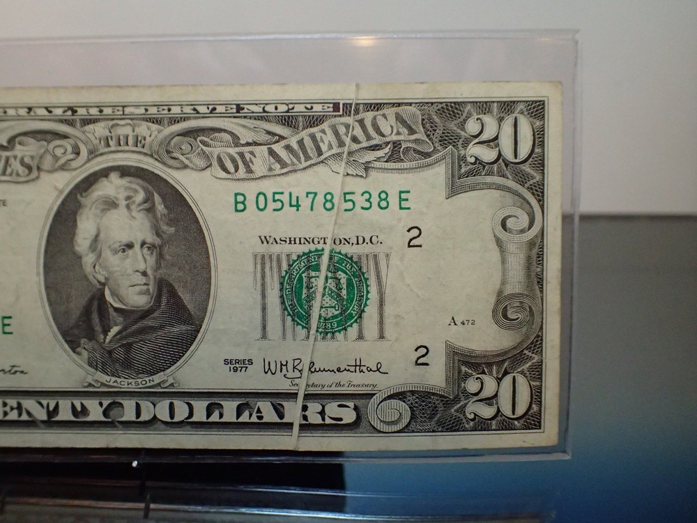 1977 $20 Gutter Fold Error Runs thru Serial and Seal On Both Obverse and Reverse