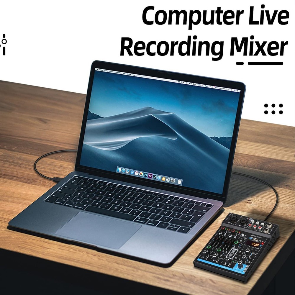 4 Channel USB Interface Mixer, DJ Sound Controller Mini Mixer Professional Di...