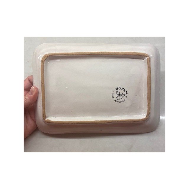 Solimene Vietri Italy Ceramic Bird Tray Hand Painted Rectangular Red 8 Inch