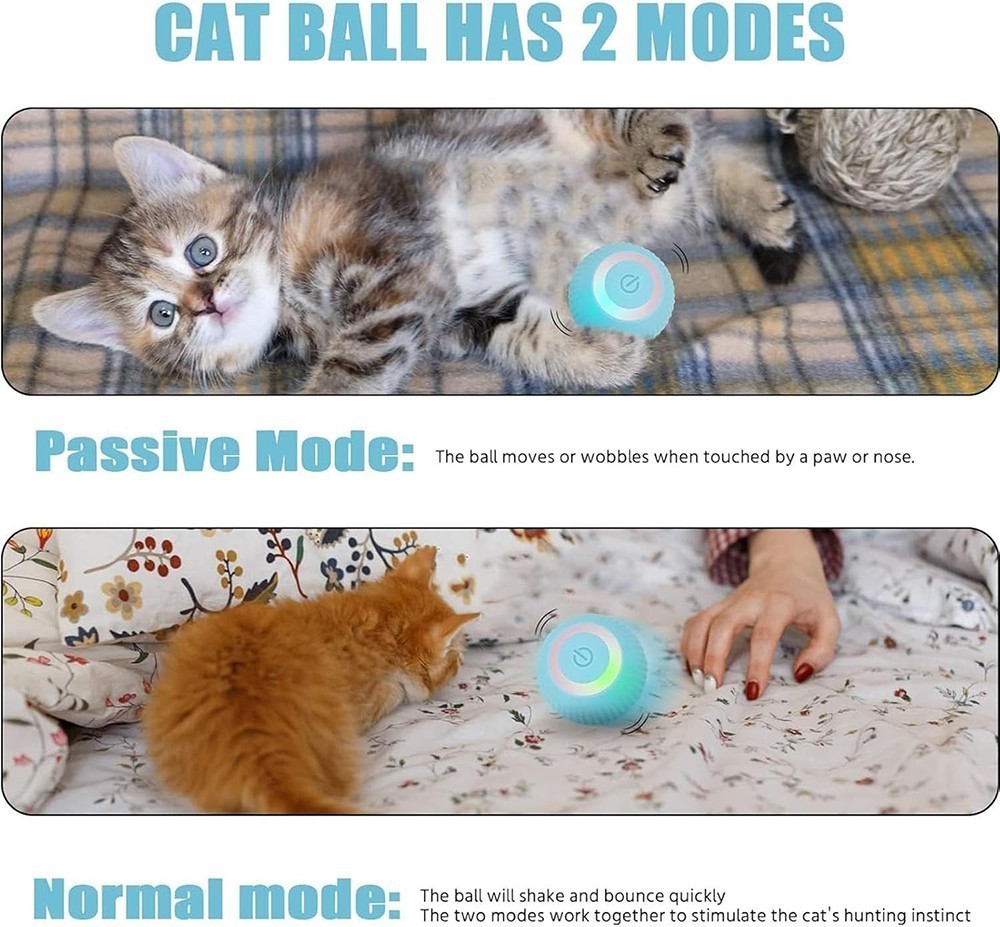 Interactive Cat Toys Ball Automatic Rolling Ball Cat Toy LED Lights USB Powered
