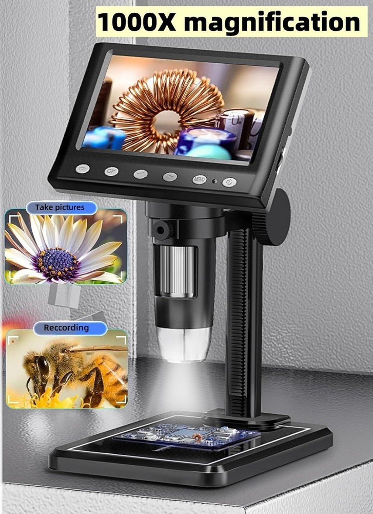 Digital Microscope with 4.3" LCD Screen, 1000X USB Coin Magnifier, Black