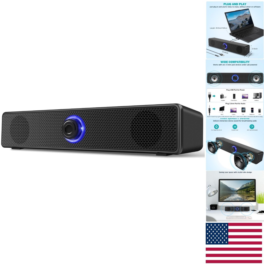 Plug and Play USB Powered Speakers for Computers - Stereo Sound & Touch Control