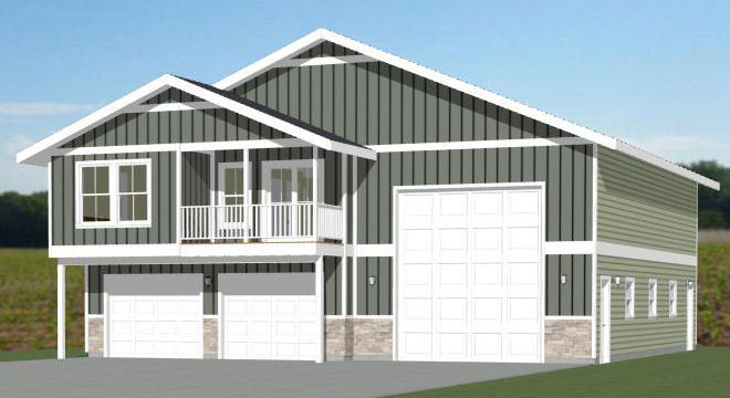 44x48 Apartment with 2-Car 1-RV Garage - PDF FloorPlan - 1,645 sqft - Model 5A