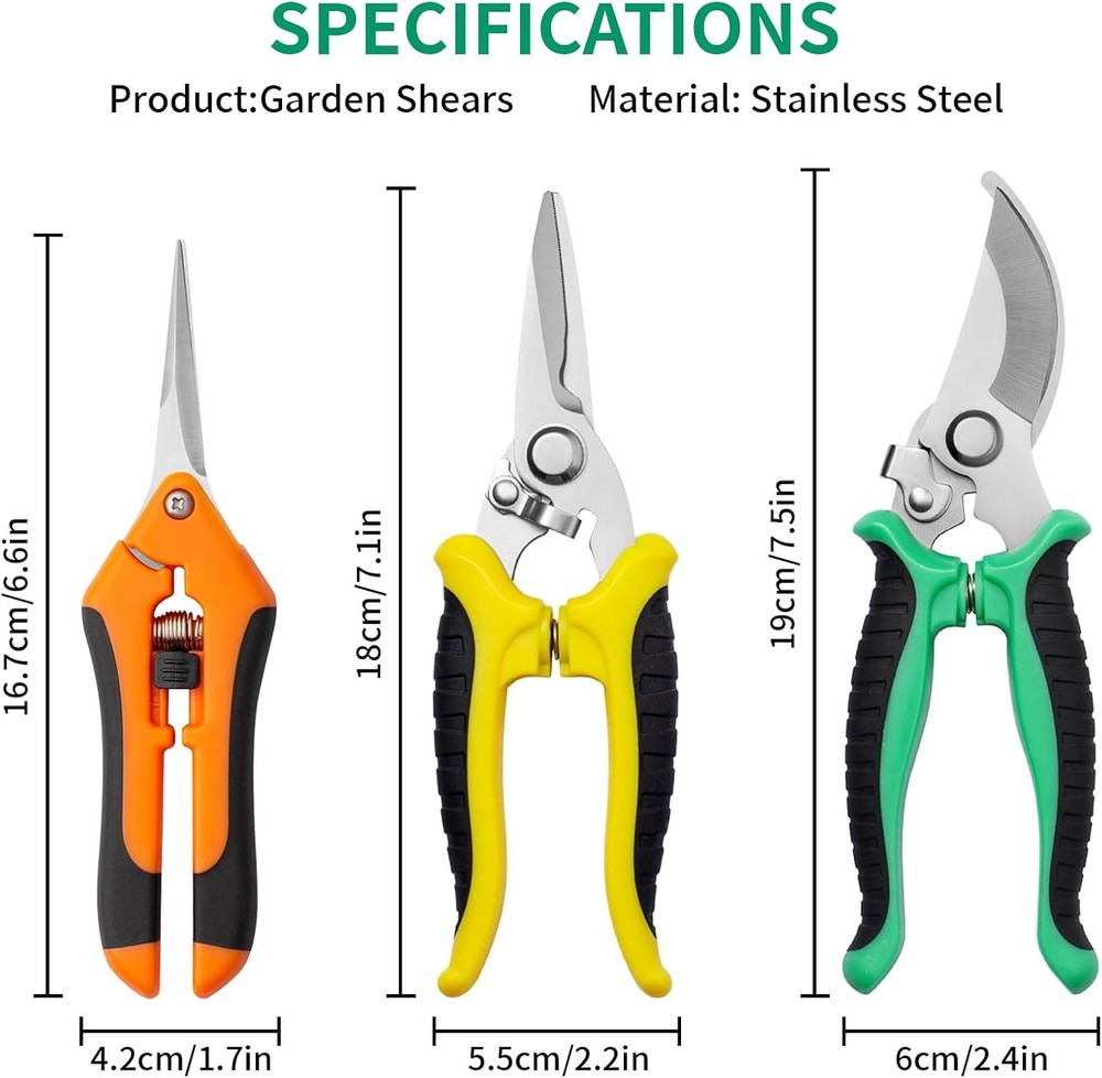 Garden Pruning Shears 3 Pack Gardening Scissors Multicolor
