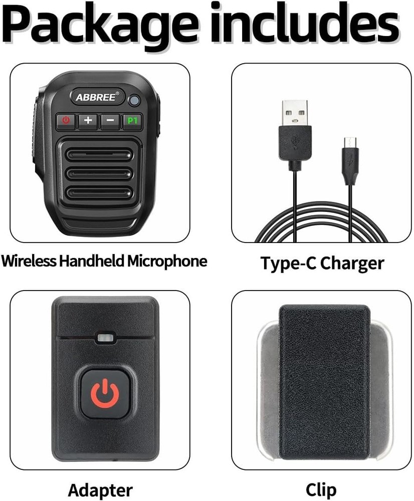 Rechargeable Wireless Shoulder Mic - Compatible with Baofeng Walkie Talkies
