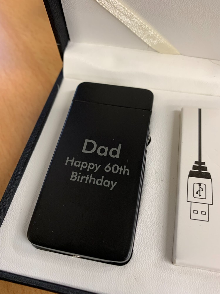 Personalised Black Rectangular ARC USB Lighter - Engraved Smoking Gift