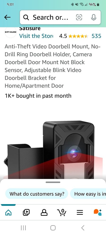 Anti-Theft Video Doorbell Bracket Black Ring Camera Compatible With Most