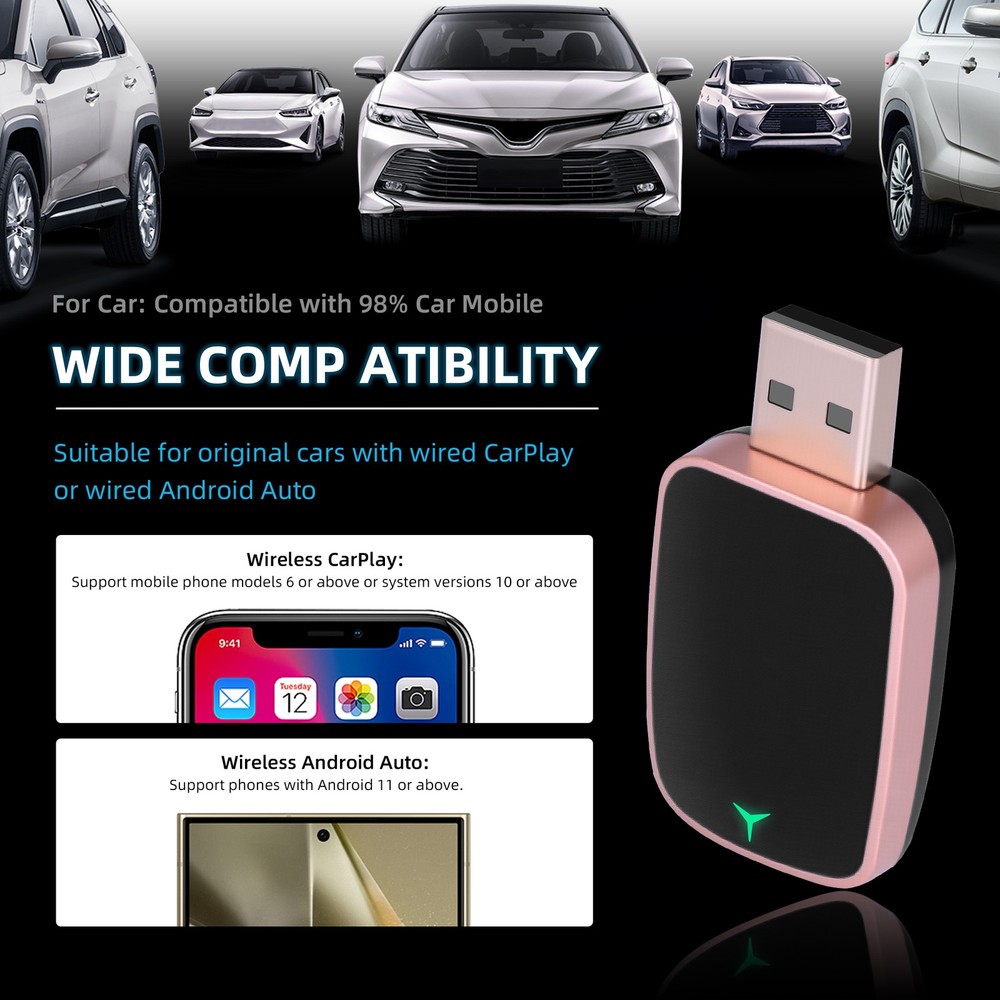 2-in-1 CarPlay&Android Auto Adapter - Wired/ Wireless, Plug&Play Compatibility