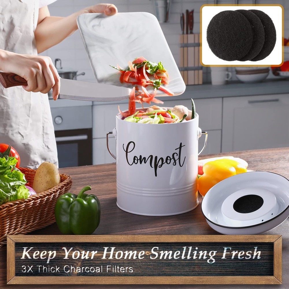 Compost Bin Kitchen, 1.3 Gallon Farmhouse Kitchen Compost Bin Countertop, Ind...