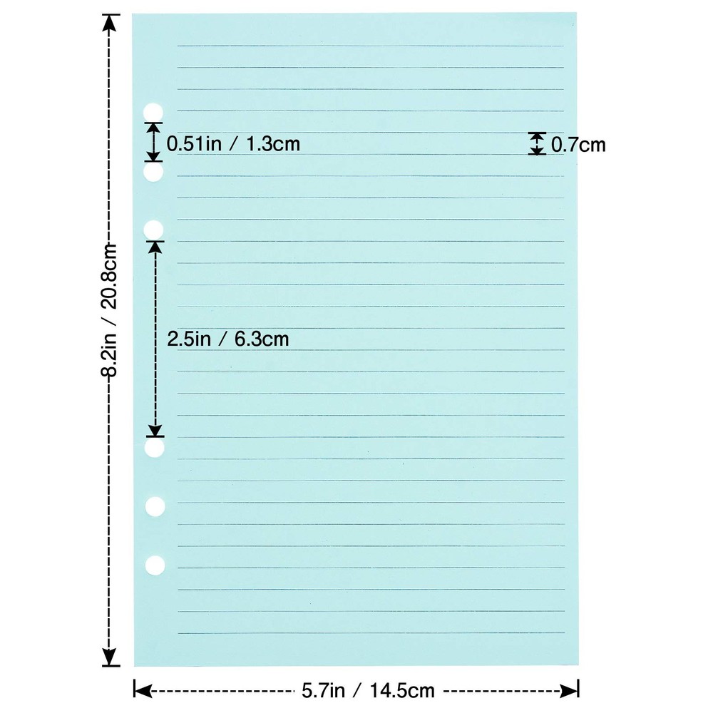 Lined Refill Paper, 200 Colored Ruled Pages for A5 A5, Multicolored
