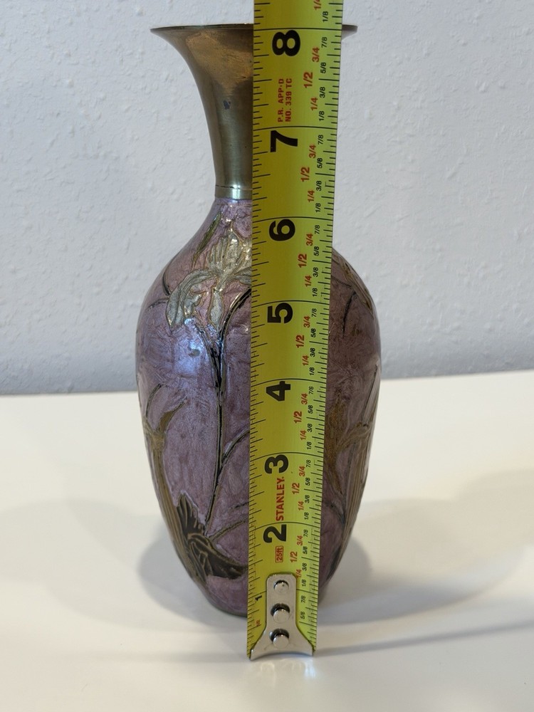 Blush Pink Enameled Brass Vase India 8”