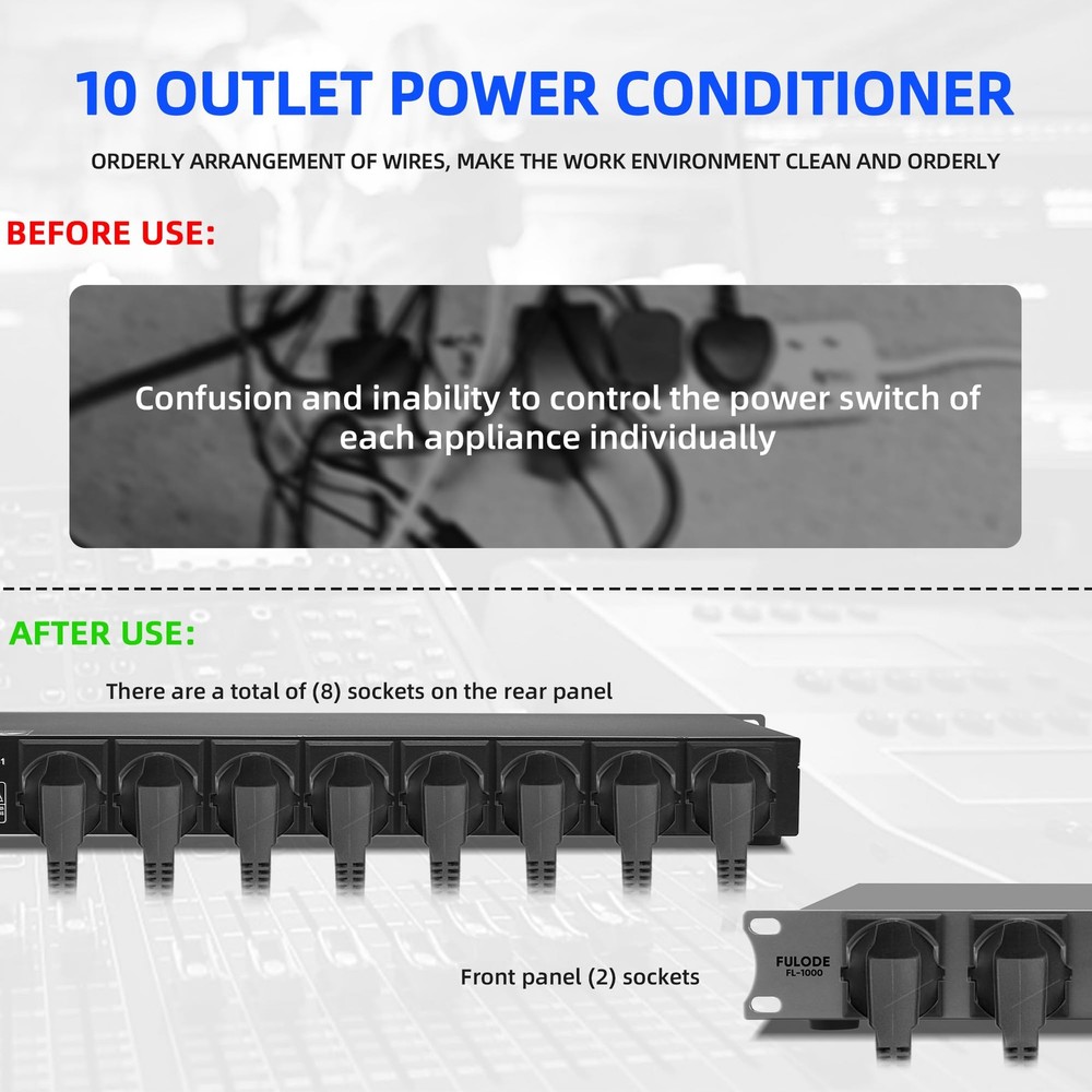 2000W 10 Socket Sequential Rack Professional Audio Power Conditioning ，Digita...