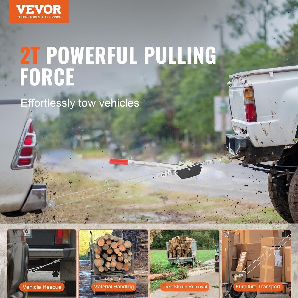 Come Along Winch, 2 Ton 4,409 lbs Pulling Capacity, 12 ft Steel Cable, 2 Hook...