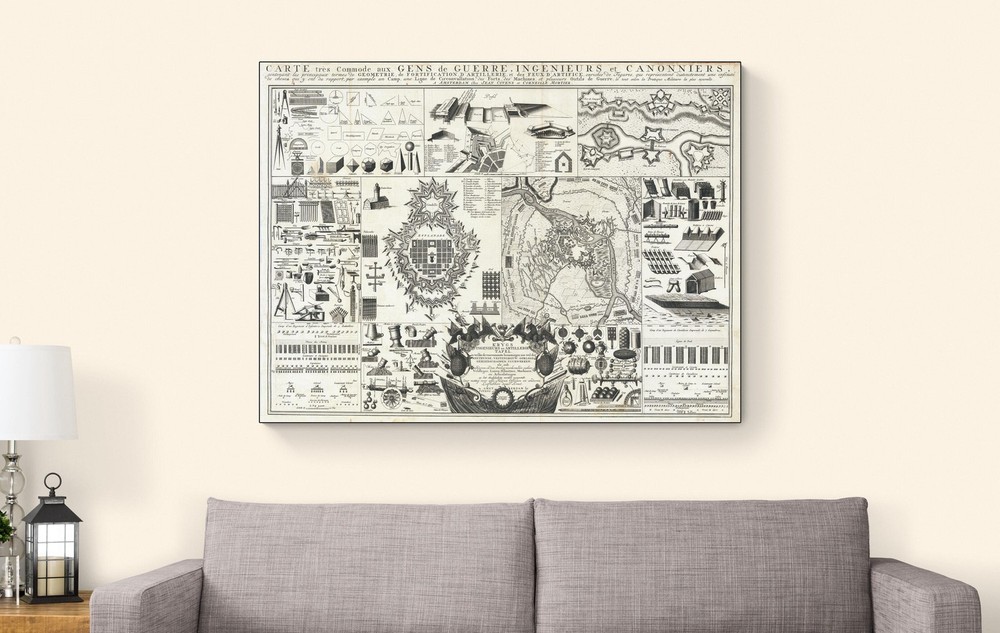 18th Century Military Engineering Chart – Fortifications & Artillery Decor