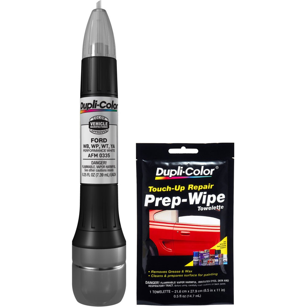 Duplicolor AFM0335 + Prep Wipes, Scratch Pen Fix Ford WB, WP, WT, YA, Perf White