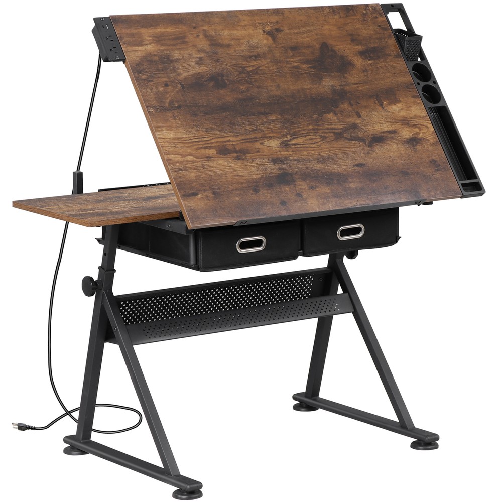 Adjustable Artist Table Tilted Tabletop w/Drafting Stool & Storage Drawer Retro