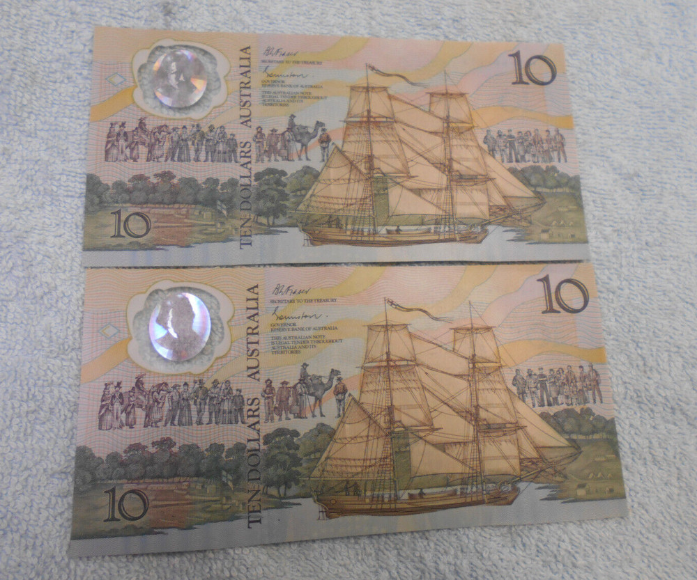 #T66. CONSECUTIVE PAIR $10 POLYMER 1988 ABORIGINAL NOTES #AB 12942673 & 4