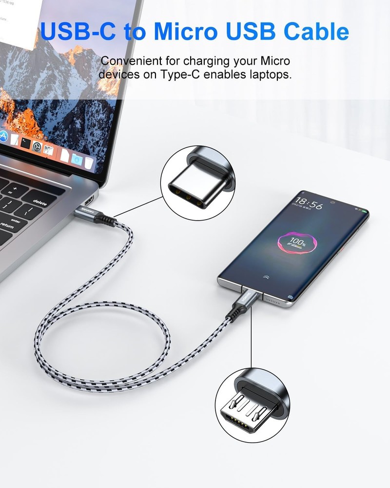 SNANSHI USB C to Micro Cable 4ft, PS4 Controller Charger, 4FT, Black