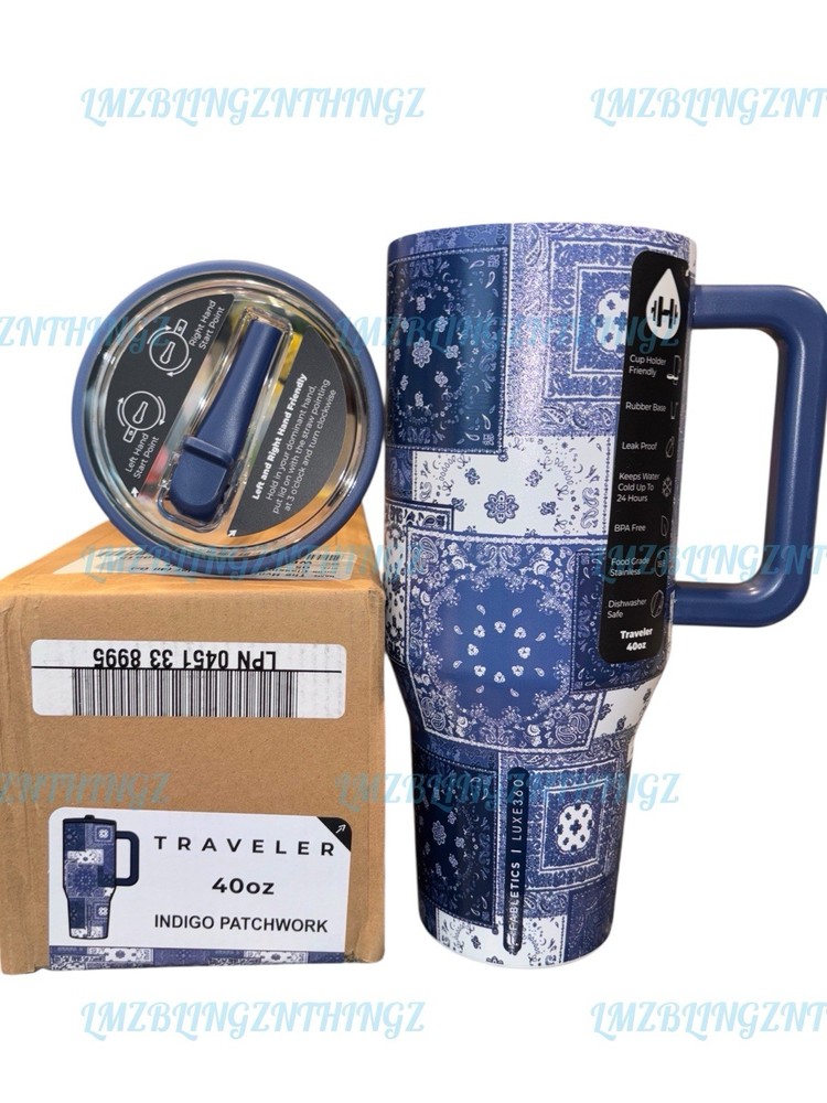 HydroJug x Fabletics LUXE360 Indigo Patchwork 40oz Traveler~BNWT&Box
