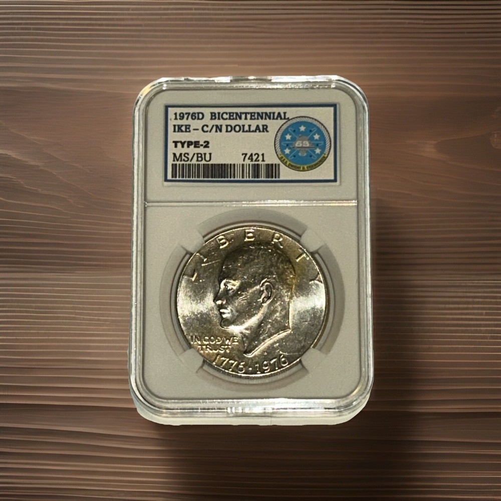 1976-D / IKE DOLLAR - USS EISENHOWER (COMMEMORATIVE KEEPSAKE SLAB) TYPE-2 BU/MS