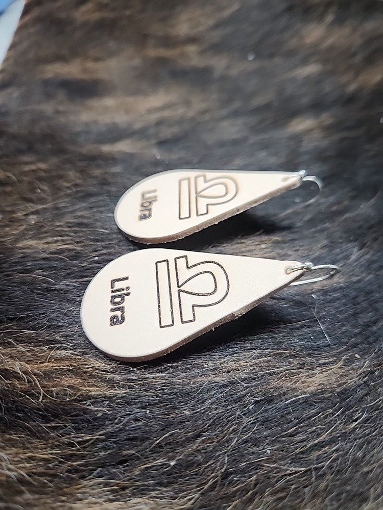 Libra Zodiac Handmade Leather Teardrop Earrings