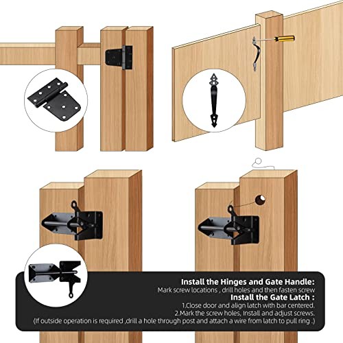 Heavy Duty Gate Hardware Kit, with Adjustable Gate Latch, 3.5" T-Strap Gate