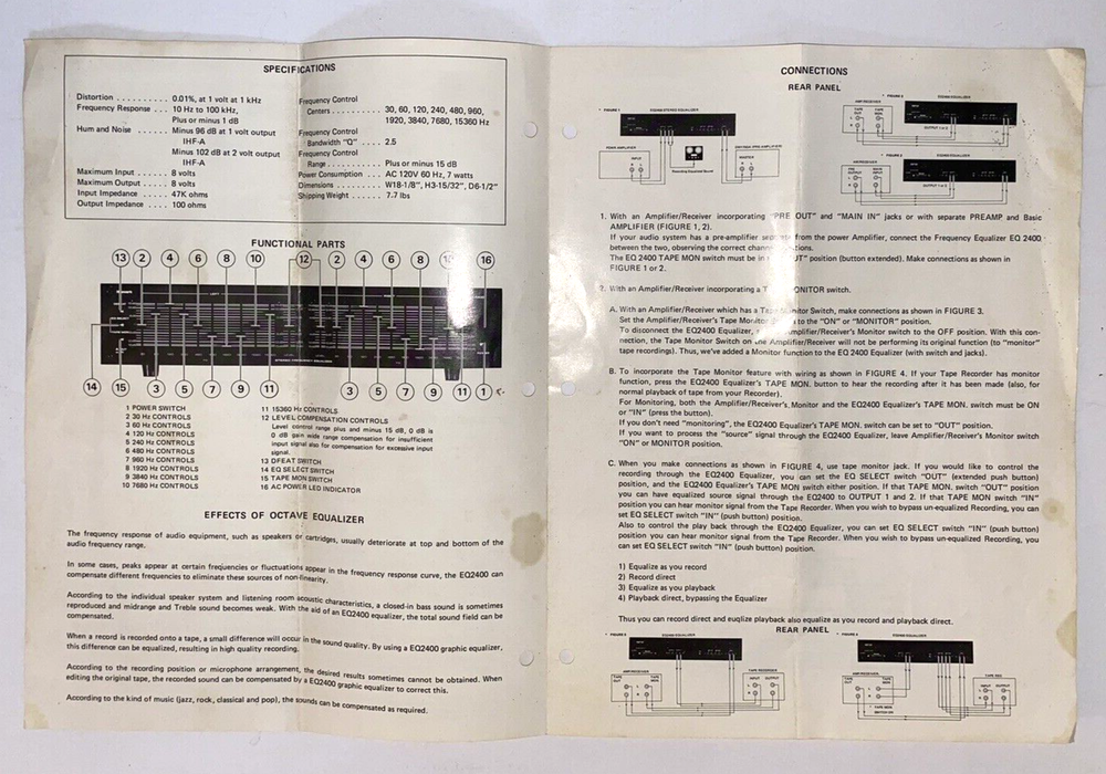 VINTAGE NUMARK STUDIO MASTER EQ-2400 10-BAND STEREO FREQUENCY EQUALIZER + MANUAL