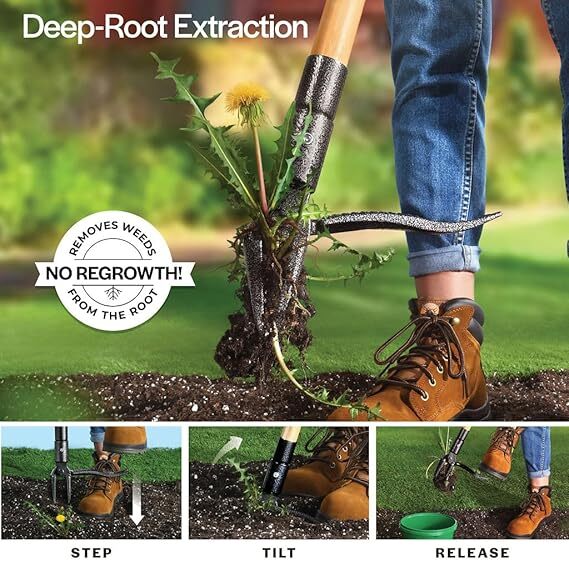 Stand Up Weed Puller Tool, Long Handle 4-Claw Weeder, Heavy Duty Garden Tool
