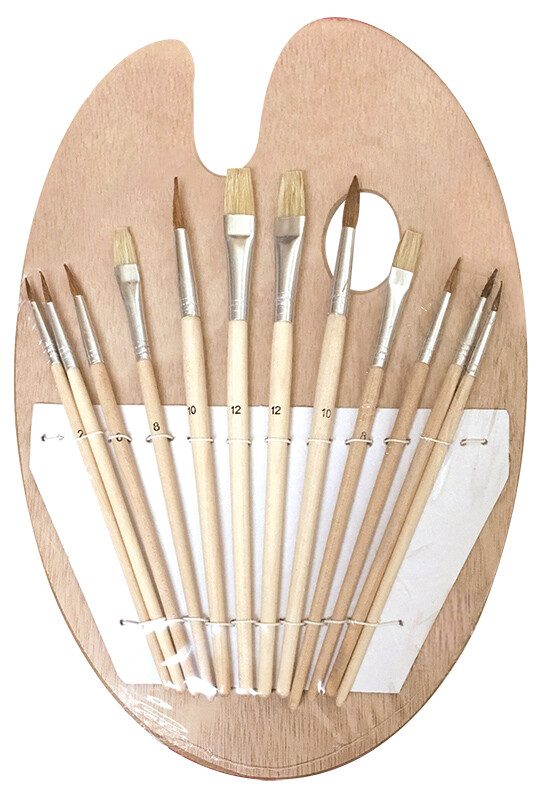 Wood Artist Painting Palette with 12 Brush Set