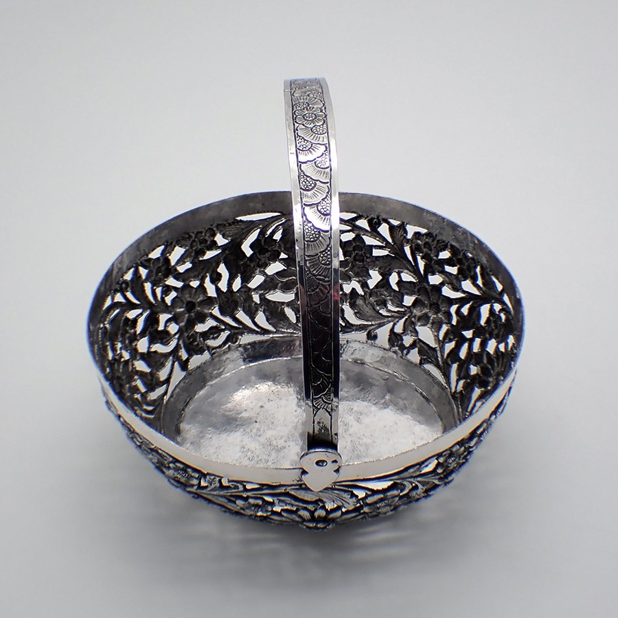 Openwork Floral Basket Chinese Silver