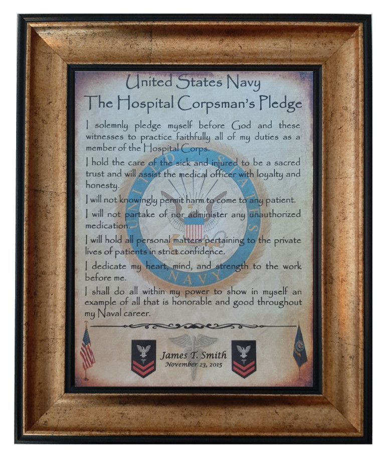 MC-BETTER: NAVY Hospital Corpsman's Pledge FRAMED (B2) PERSONALIZED