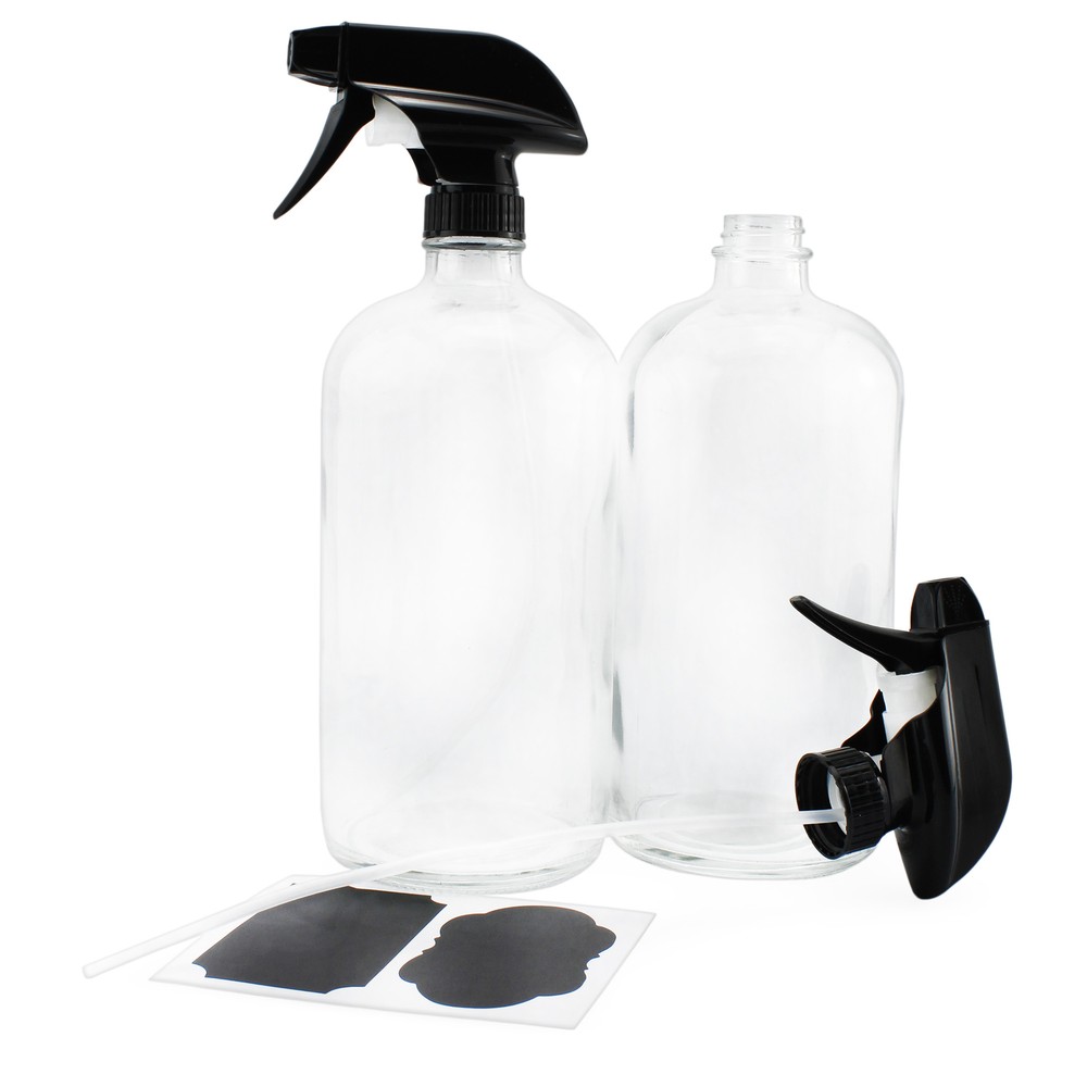 32oz Glass Spray Bottles, Quart w/ 3-Setting Adjustable Trigger Sprayers