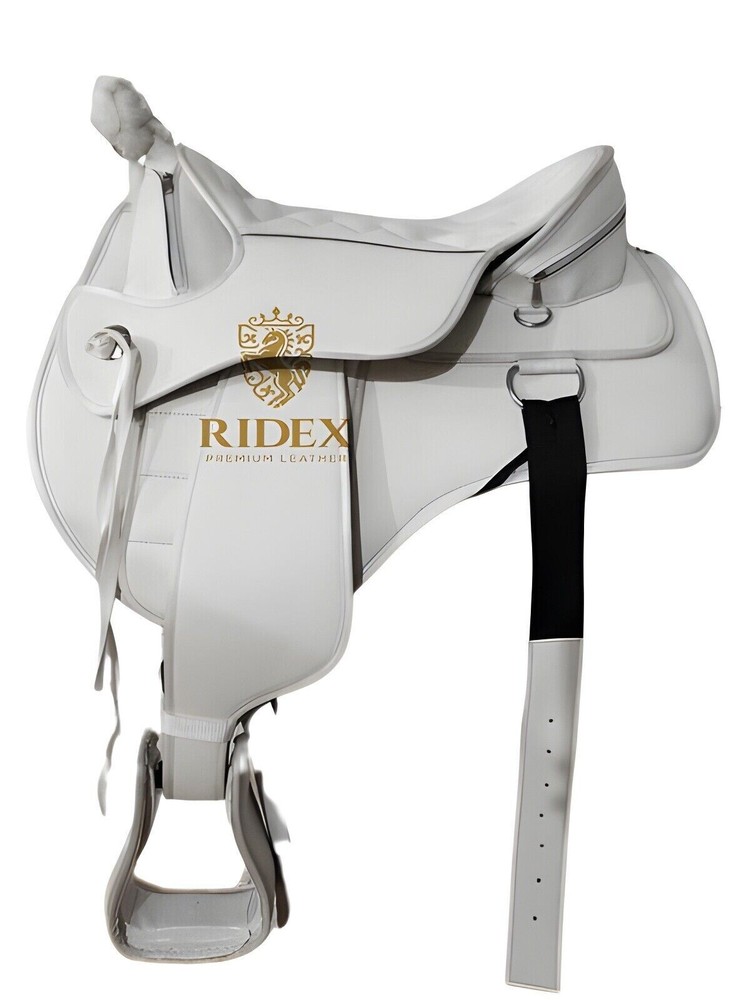 White Synthetic Treeless Western style with Extra Panel Size 15".