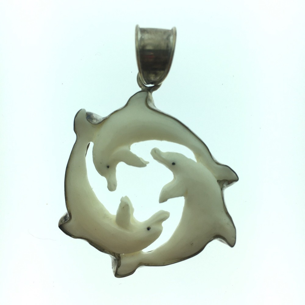 Handmade Sterling Silver Natural Organic Bone Dolphin Pendant
