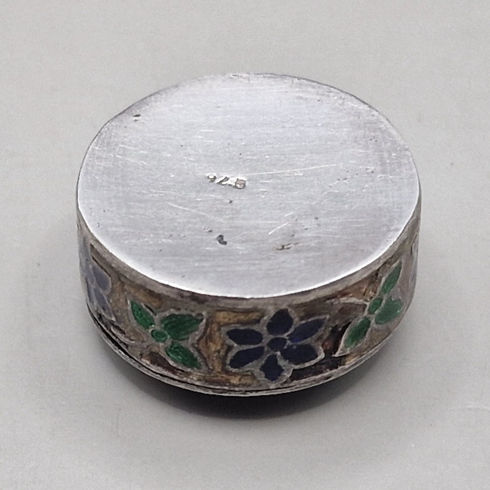 Vintage Sterling Silver & Enamel Pill Box