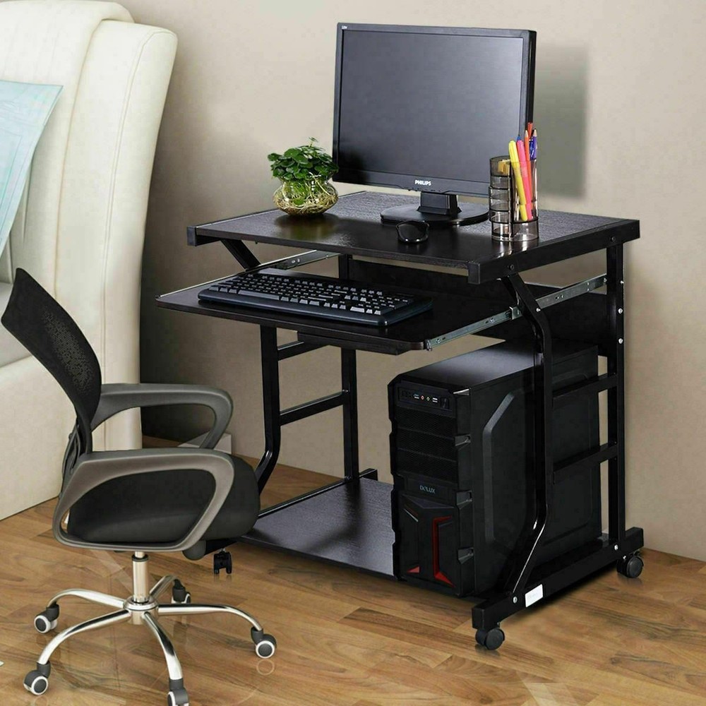 Computer Desk Laptop Table Workstation Home Office Writing Table w/Rolling Wheel