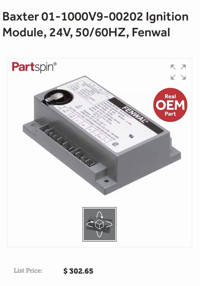 Baxter 01-1000V9-00202 Ignition Module, 24V. New In Box