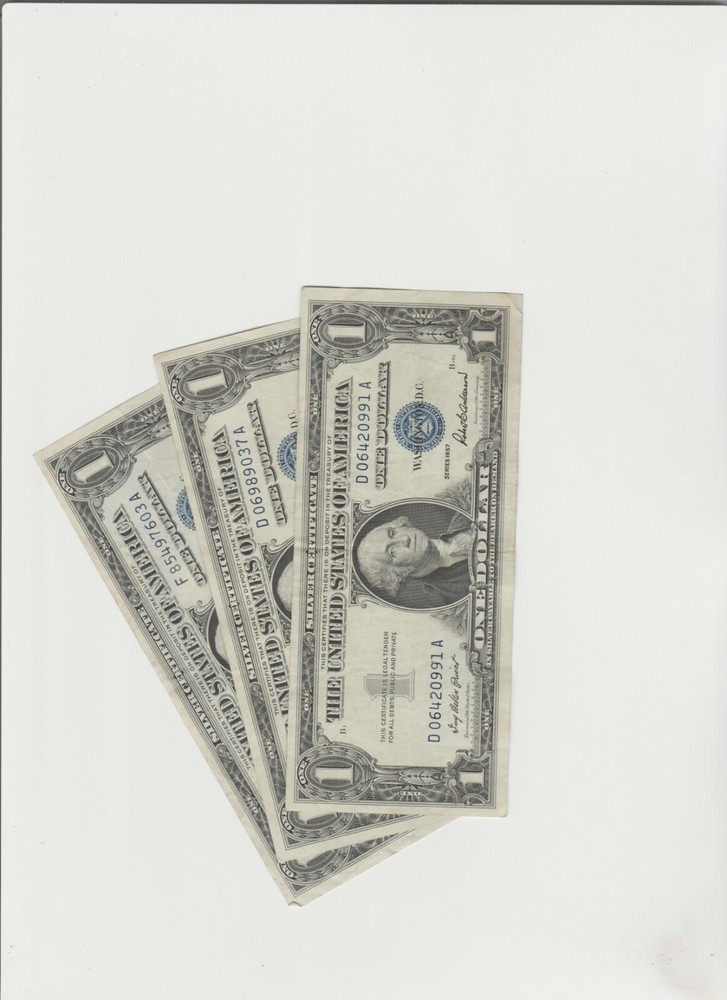 3 Lightly Circulated 1957 Silver Certificate