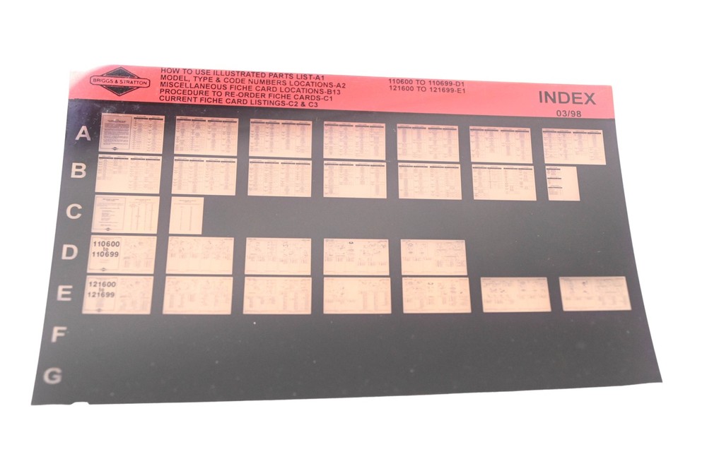 OEM Briggs & Stratton INDEX Index Rev:3/98 Microfiche